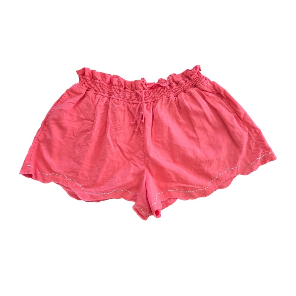 Anthropologie Pink Linen Blend Scalloped Hem Shorts Womens Large, Coastal Boho
